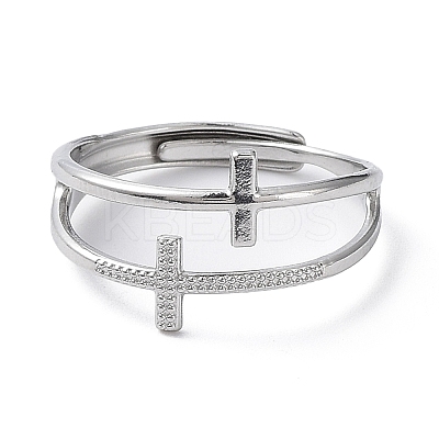 Non-Tarnish 304 Stainless Steel Hollow Cross Adjustable Rings LS-RJEW-D006-01P-1