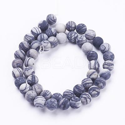 Natural Black Silk Stone/Netstone Beads Strands G-F520-57-10mm-1