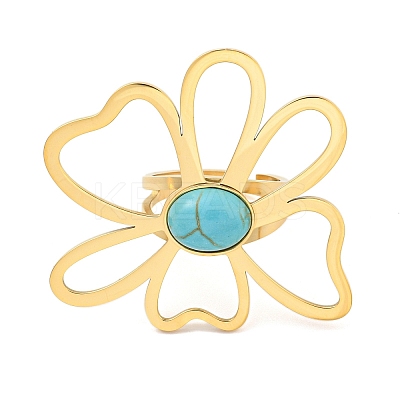 Flower 304 Stainless Steel Adjustable Rings for Women RJEW-F158-01G-1