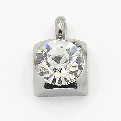201 Stainless Steel Rhinestone Square Charm Pendants RB-M030-04J-1