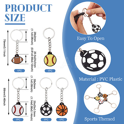 5Pcs 5 Styles PVC Plastic Keychains KEYC-TA0001-49-1