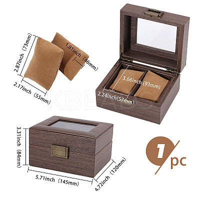 2-Slot Wood Covered with PU Leather Watch Storage Boxes with Glass Visible Window Hinged Lids and Lint Pillows Inside CON-WH0113-10A-1