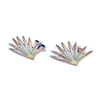 Ion Plating(IP) 304 Stainless Steel Grass Stud Earrings for Women EJEW-F300-04MC-1