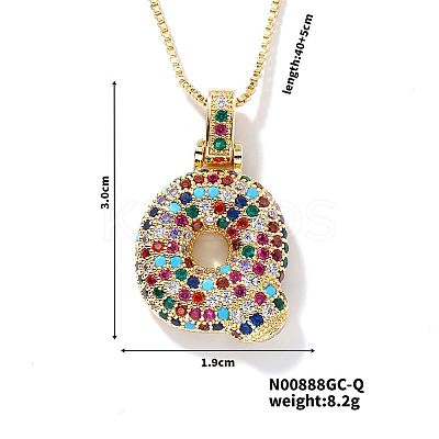 Brass Pave Colorful Cubic Zirconia Letter Pendant Box Chain Necklaces NU0575-17-1