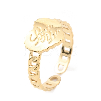 304 Stainless Steel Heart with Love You Open Cuff Rings for Valentine's Day RJEW-D002-15G-1