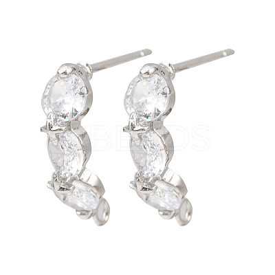 Flat Round Brass Micro Pave Clear Cubic Zirconia Stud Earring Findings KK-F921-10P-1