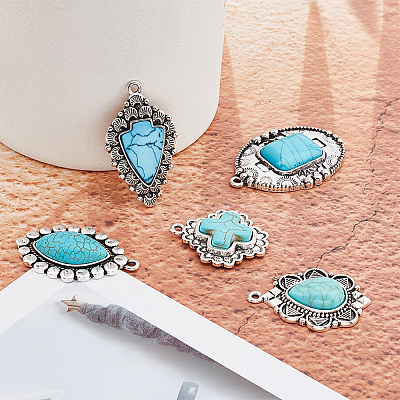 10Pcs 5 Styles Synthetic Turquoise Pendants TURQ-PH0001-04-1