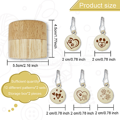 20Pcs 10 Style Round Wood Locking Stitch Markers TOOL-WH0057-001-1