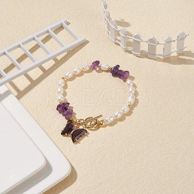 Glass Butterfly Charm Bracelet with Clear Cubic Zirconia BJEW-JB08640-03-1