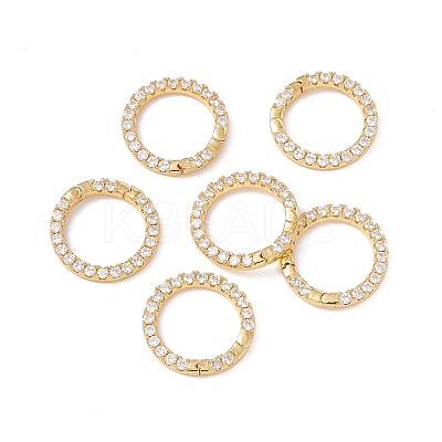 Rack Plating Brass Micro Pave Clear Cubic Zirconia Spring Gate Ring X-ZIRC-C040-25G-1
