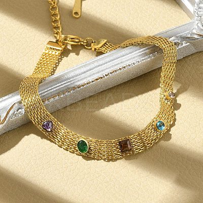 304 Stainless Steel Mesh Chain Bracelets for Women BJEW-P348-01E-G-1
