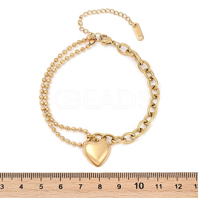 304 Stainless Steel Heart Charm Bracelets BJEW-Z106-02G-1
