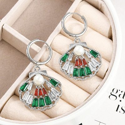 304 Stainless Steel Micro Pave Cubic Zirconia Hoop Earrings EJEW-A119-07P-1