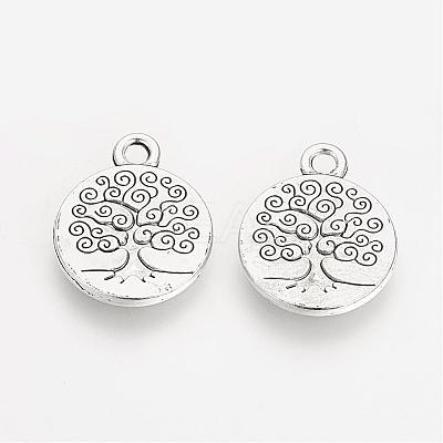 Tibetan Style Alloy Flat Round with Tree Pendants TIBEP-Q043-314-RS-1