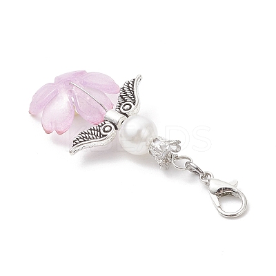Flower Acrylic & ABS Plastic Imitation Pearl Pendant Decorations HJEW-JM03529-01-1