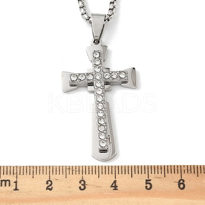 201 Stainless Steel Crystal Rhinestone Religion Cross Pendant Necklaces LS-NJEW-H065-08P-1