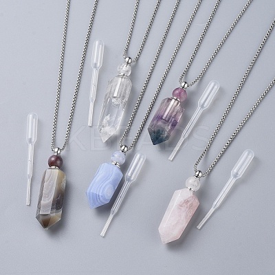 Natural Gemstone Perfume Bottle Pendant Necklaces NJEW-F251-09P-1