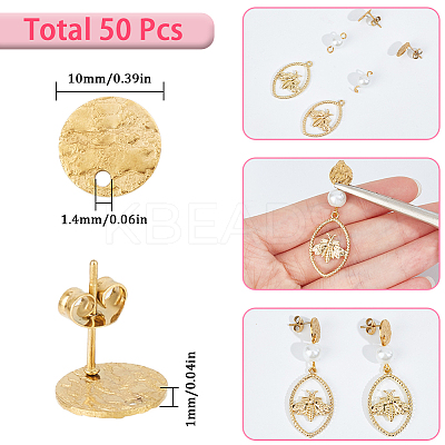 50Pcs Ion Plating(IP) 304 Stainless Steel Stud Earring Findings STAS-SC0008-57G-1
