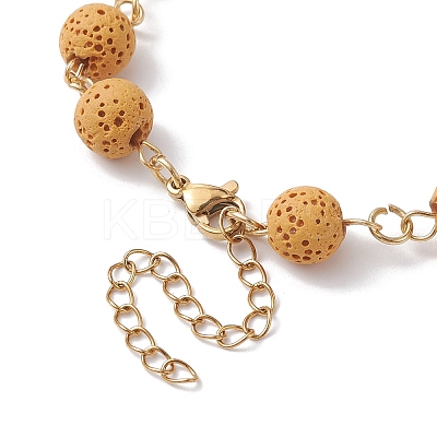 Dyed Natural Lava Rock Round Beaded Chain Bracelet Making AJEW-JB01206-02-1