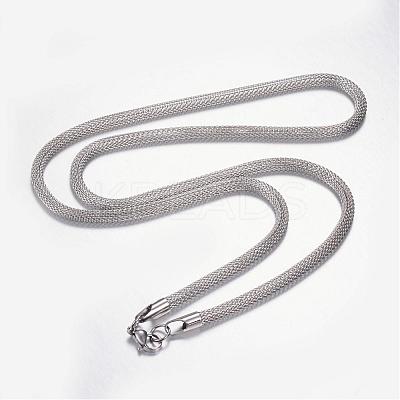 Non-Tarnish 304 Stainless Steel Mesh Chain Necklaces STAS-F028-01A-1