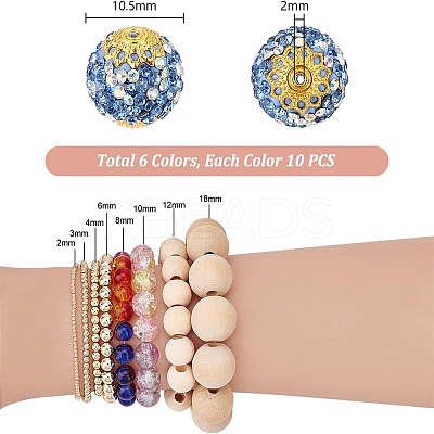 60Pcs 6 Color Handmade Polymer Clay Rhinestone Beads PORC-PH0001-38-1