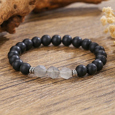 Bohemian Natural Black Onyx & Moonstone Beaded Stretch Bracelets ZX5026-6-1