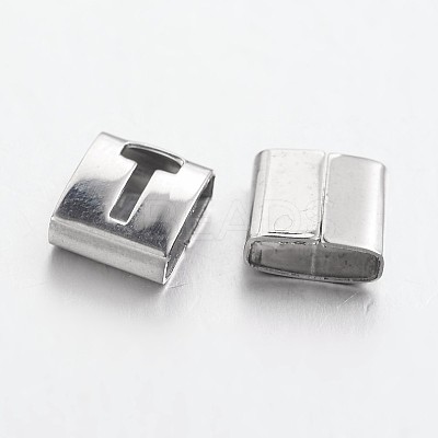 Tarnish Resistant Letter Style 201 Stainless Steel Square Slide Charms STAS-L132-02-1