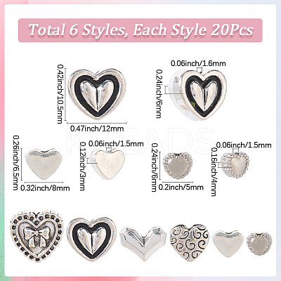 120Pcs 6 Styles Tibetan Style Alloy Beads TIBE-SP0001-22B-1
