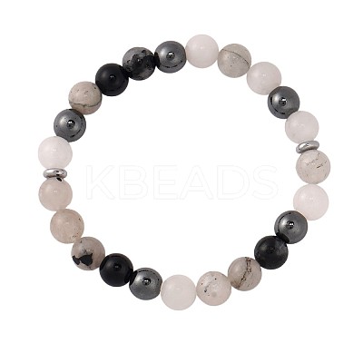 Natural Tourmalinated Quartz & Moonstone & Glass Round Beads Strertch Bracelets for Women Men NE6607-1