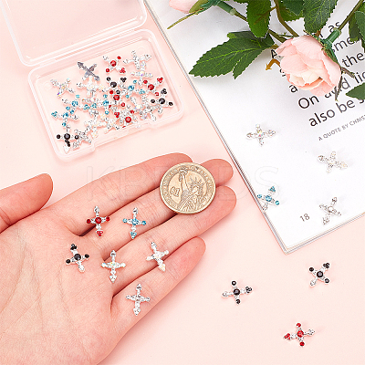 36Pcs 6 Styles Cross Alloy Rhinestone Cabochons MRMJ-CP0001-30S-1