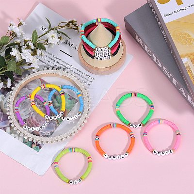 11Pcs 11 Style Polymer Clay Heishi Surfer Stretch Bracelets Set BJEW-SW00122-1