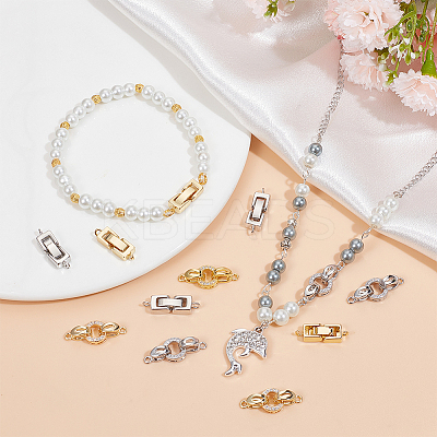 12Pcs 4 Style Brass Micro Pave Clear Cubic Zirconia Fold Over Clasps & Brass Fold Over Clasps KK-SC0004-10-1
