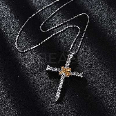 Brass Screw Cross Pendant Box Chain Necklaces for Women Men NJEW-C067-06P-1