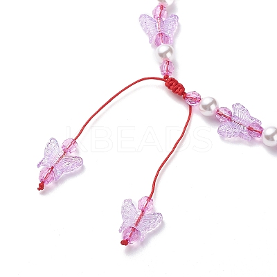 Acrylic Butterfly & Plastic Pearl Braided Beaded Necklace for Women NJEW-JN04053-1