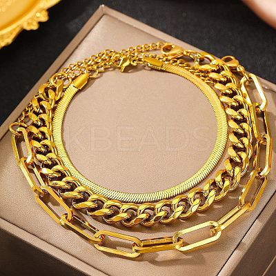 3Pcs 3 Styles 304 Stainless Steel Chain Bracelet Set BJEW-F505-01G-1