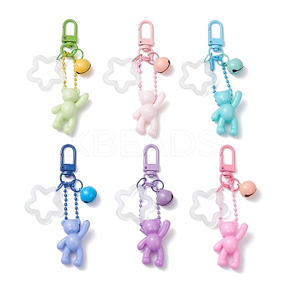 6Pcs 6 Colors Acrylic Bear & Flower Pendant Decoration HJEW-JM03871-1