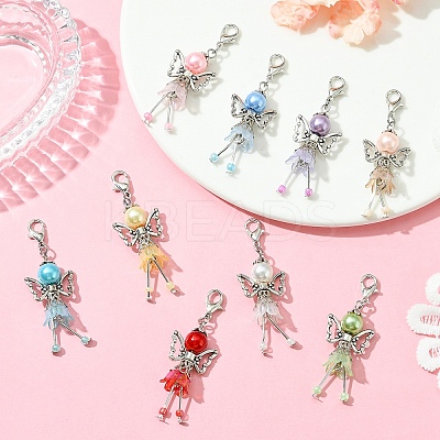 9Pcs 9 Colors Angel Acrylic & Alloy & Platic Beads Pendant Decoration HJEW-YW00083-1