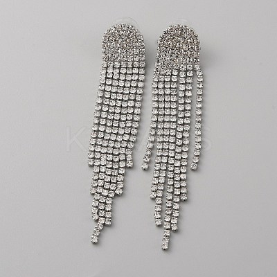Clear Cubic Zirconia Tennis Tassel Dangle Stud Earrings EJEW-WH0017-11P-1