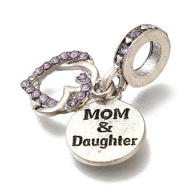 Rack Plating Alloy Rhinestone European Dangle Charms PALLOY-P307-15AS-1