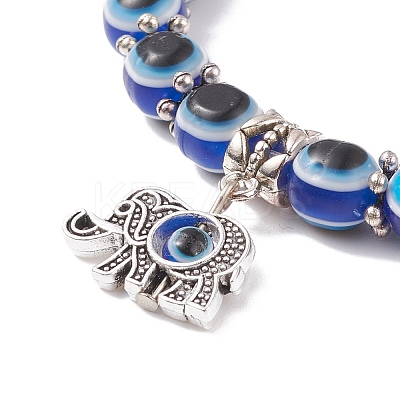 Resin Evil Eye Beaded Stretch Bracelet with Alloy Charm for Men Women BJEW-JB08216-1