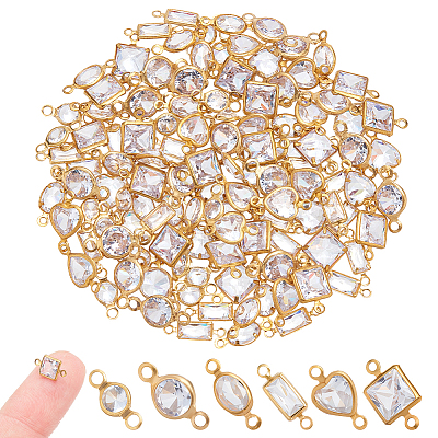 120Pcs 6 Styles Brass Clear Cubic Zirconia Connector Charms KK-NB0003-88-1