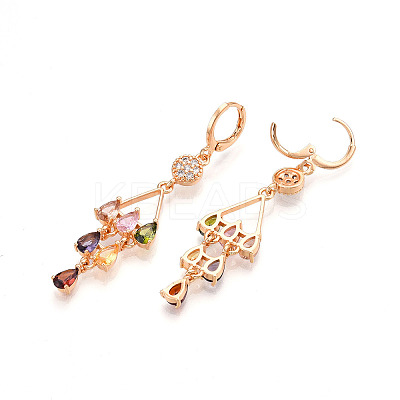 Teardrop Brass Micro Pave Cubic Zirconia Dangle Leverback Earrings EJEW-N058-16G-1