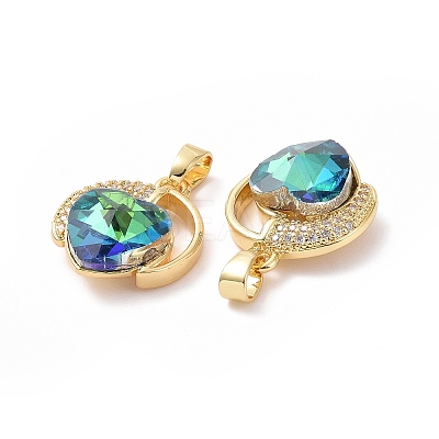 Real 18K Gold Plated Rack Plating Brass Micro Pave Clear Cubic Zirconia Pendants KK-C015-20G-01-1
