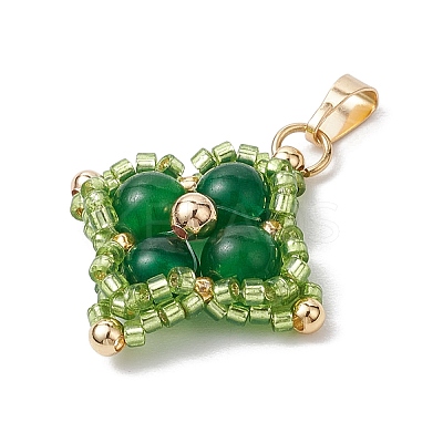 Natural Malaysia Jade/Yellow Jade/Carnelian/Black Onyx/Synthetic Turquoise & Glass Seed Beaded Woven Pendants PALLOY-MZ00365-1