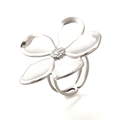 Flower 304 Stainless Steel Open Cuff Ring for Women LS-RJEW-R006-03P-02-1