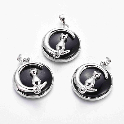 Natural Dyed & Heated Black Agate Kitten Pendants G-J386-B05-1