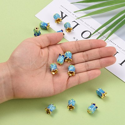 5-Petal Rack Plating Brass Enamel Bead Cap KK-P024-13-RS-1