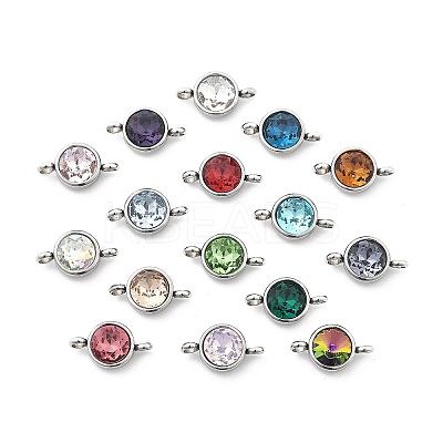 304 Stainless Steel Pave K9 Glass Flat Round Connector Charms STAS-Z115-03P-1
