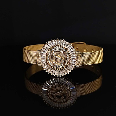 Brass Micro Pave Clear Cubic Zirconia Bangles for Women FS-WGA7409-40-1