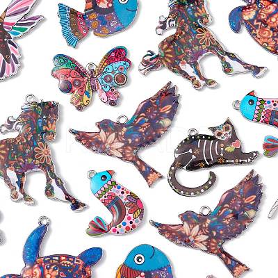 18Pcs 9 Styles Printed Alloy Pendants ENAM-CJ0005-30-1